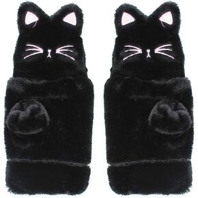 ANKOMINA Women Girls Warm Faux Fur Convertible Flip Top Gloves Cute Plush Cat Panda Fingerless Touch Screen Winter Mittens