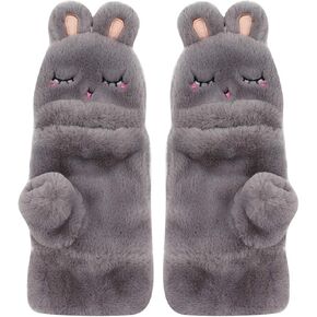 ANKOMINA Women Girls Warm Faux Fur Convertible Flip Top Gloves Cute Plush Cat Panda Fingerless Touch Screen Winter Mittens