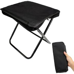 Camping Stool, Portable Folding Stool with Carry Bag, 12in Portable Folding Chair 1.6Lbs Collapsible Camp Stool Outdoor Footstool for Travel Walking Hiking Fishing Picnic Barbecue (Black)