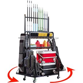 Fishing Rod Holder with 360-degree Mobile Wheels 12-Rod Fishing Pole Holders for Garage Fishing Rod Rack Fishing Rod Storage Fishing Rod Stand Fishing Cart for Fishing Gear