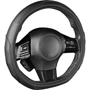 Motor Trend Redline D-Shaped Steering Wheel Cover - Premium Flat Bottom Car Steering Wheel Cover, Black Faux Leather Sterring Wheel Cover, Standard 15 inch
