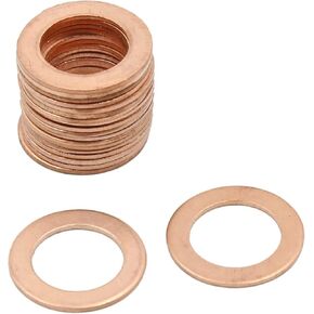 Unifizz 10Pieces M14 Copper Washers Flat Ring Sump Plug Oil Seal Gasket Sealing Fitting Washers (M14*22 * 1.0)