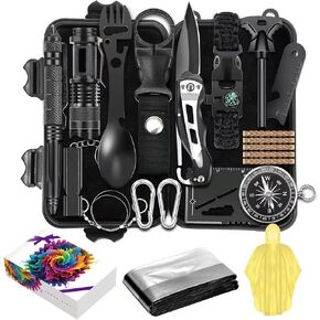 Survival kit,16 in 1 Professional Survival Gear Tool kit, Camping Gear, Camping Essentials, for Father's Day, Christmas, Hiking, Hunting