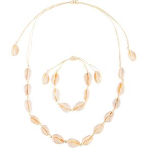 2Pcs Natural Shell Choker Necklace Bracelet Set for Women,Handmade Adjustable Conch Necklace Bracelet Beach Jewelry Gift