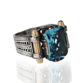 Aquamarine Gemstone 925 Men Silver Ring, Handmade Aquamarine Mens Silver Ring, Ottoman Turkish Man Silver Ring, Sterling Silver Ring for Men, Gift for Him, Boyfriend Gift (7)