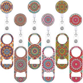6 Pcs Flat Bottle Opener Retractable Flat Beer Bottle Opener with Belt Clip Stainless Steel Beer Opener with Round Badge Reel for Bartender Tool Can Wine Home Restaurant Kitchen Party (Leopard Style)