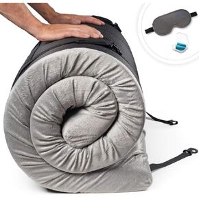 CertiPUR-US Memory Foam Camping Mattress Pad | Portable Roll Up Sleep Mat for Floor, Tent, Car | Single, Twin, Kids Guest Bed Outdoor Cot, Foldable Lightweight w/Removable Waterproof Cover, Travel Bag