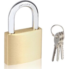 Solid Brass Padlock with 3 Keys, Locker Lock with Brass Body & Steel Shackle, Keyed Padlock for Sheds, Storage Unit, School Gym Locker, Fence, Toolbox, Gate, Warehouse