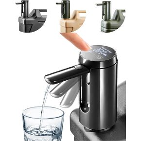Automatic Touch Control Water Pump,Only for 5 Gallon,4.8, 3.5, 3.2Gal Camping Water Containers, Green Portable Foldable Helical Water Faucet,Type-C Rechargeable Water Dispenser for Outdoors Hiking