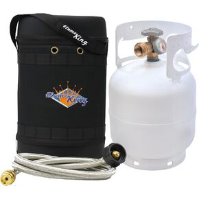 Flame King Gas Hauler Pro Kit - Insulated Protective Carry Case, 5LB Propane Tank with Built-in Gauge and 5-FT Adapter Hose for Camping and Outdoor Adventures