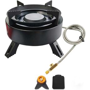 Portable Picnic Camping Stove, Backpacking Stove with Piezo Ignition, Foldable Outdoor Cooking Stove with Hose and Carry Case for/Camping/Backpacking/Hiking/Picnic (13600BTU), 19X11cm, black