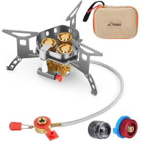 WADEO 6800W Windproof Camp Stove, Backpacking Stove with Piezo Ignition, Camping Gas Stove with Two Fuel Canister Adapter, Carry Case, Portable Stove for Outdoor Backpacking Hiking and Picnic