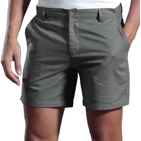 Men's Casual Cotton Linen Shorts 6" Flat Front Classic Fit Summer Beach Short with Pockets