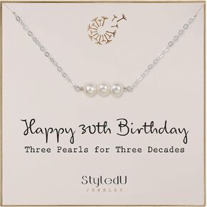 30th Birthday Gifts for Her, Sterling Silver 3 Freshwater Pearl Bar Necklace, 30 Year Old Birthday Gifts, 30 Birthday Gifts for Women