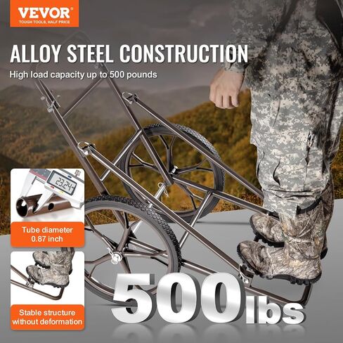 VEVOR Deer Cart, 500 LBS Capacity Folding Game Cart, Deer Cart Game Hauler with 17" Big Rubber Wheel & Ergonomic Handle, Heavy-Duty Game Cart Accessories, Utility Gear Dolly for Hunting Fishing Hiking in Saudi Arabia