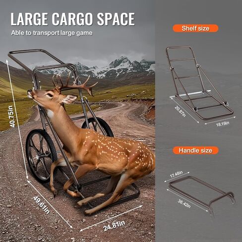 VEVOR Deer Cart, 500 LBS Capacity Folding Game Cart, Deer Cart Game Hauler with 17" Big Rubber Wheel & Ergonomic Handle, Heavy-Duty Game Cart Accessories, Utility Gear Dolly for Hunting Fishing Hiking in Saudi Arabia