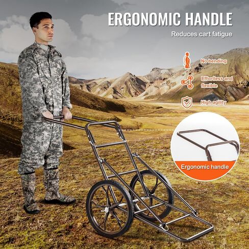 VEVOR Deer Cart, 500 LBS Capacity Folding Game Cart, Deer Cart Game Hauler with 17" Big Rubber Wheel & Ergonomic Handle, Heavy-Duty Game Cart Accessories, Utility Gear Dolly for Hunting Fishing Hiking in Saudi Arabia