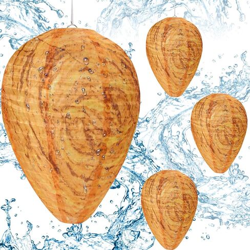 4 Pack Fake Wasp Nest Decoy Outdoor Waterproof Material, Hanging Fake Hornet Nests Decoy, Bee Hive Wasps Deterrent for Outdoors Patio Backyard Home and Garden Hornets Yellow Jackets (Orange) in Saudi Arabia