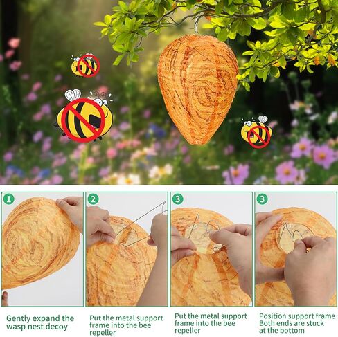 4 Pack Fake Wasp Nest Decoy Outdoor Waterproof Material, Hanging Fake Hornet Nests Decoy, Bee Hive Wasps Deterrent for Outdoors Patio Backyard Home and Garden Hornets Yellow Jackets (Orange) in Saudi Arabia