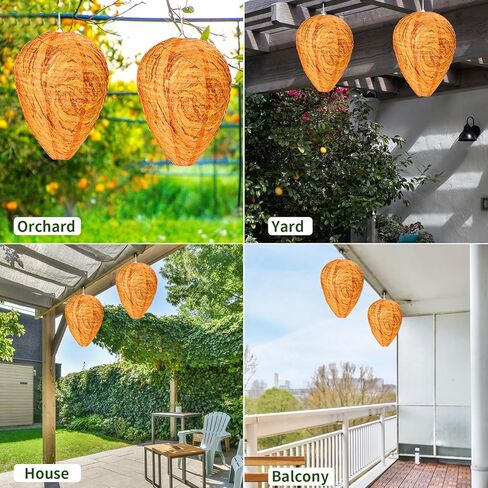 4 Pack Fake Wasp Nest Decoy Outdoor Waterproof Material, Hanging Fake Hornet Nests Decoy, Bee Hive Wasps Deterrent for Outdoors Patio Backyard Home and Garden Hornets Yellow Jackets (Orange) in Saudi Arabia