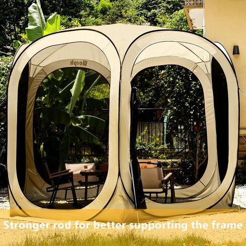 10x10 Pop Up Canopy, Portable Canopy Tent with Mesh Mosquito Net, Screen House Room Camping Canopy Shade Tent with Carry Bag for Patio, Backyard, Sports & Outdoors Activities in Beige in Saudi Arabia