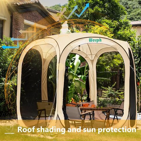 10x10 Pop Up Canopy, Portable Canopy Tent with Mesh Mosquito Net, Screen House Room Camping Canopy Shade Tent with Carry Bag for Patio, Backyard, Sports & Outdoors Activities in Beige in Saudi Arabia