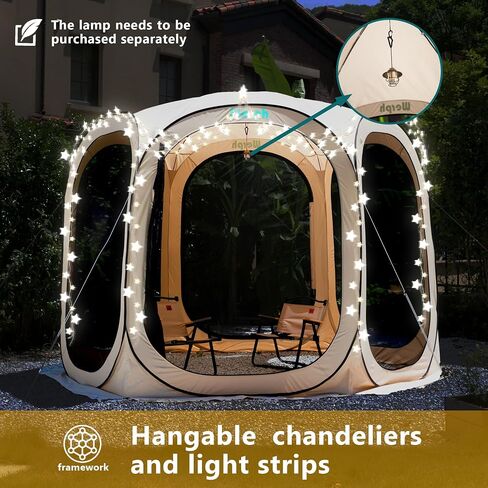 10x10 Pop Up Canopy, Portable Canopy Tent with Mesh Mosquito Net, Screen House Room Camping Canopy Shade Tent with Carry Bag for Patio, Backyard, Sports & Outdoors Activities in Beige in Saudi Arabia