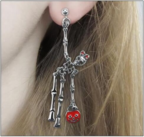 أقراط جمجمة سوداء للسيدات، أقراط هيكل عظمي كأقراط الهالوين للفتيات، أقراط قوطية للهدايا المخيفة لها في يوم بو السعيد، مجوهرات جمجمة لأقراط الهالوين المتدلية من SmileBelle in Kuwait