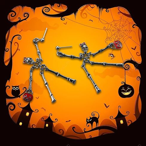 أقراط جمجمة سوداء للسيدات، أقراط هيكل عظمي كأقراط الهالوين للفتيات، أقراط قوطية للهدايا المخيفة لها في يوم بو السعيد، مجوهرات جمجمة لأقراط الهالوين المتدلية من SmileBelle in Kuwait