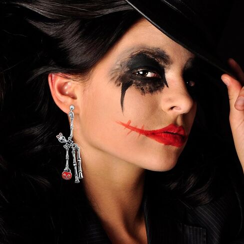 أقراط جمجمة سوداء للسيدات، أقراط هيكل عظمي كأقراط الهالوين للفتيات، أقراط قوطية للهدايا المخيفة لها في يوم بو السعيد، مجوهرات جمجمة لأقراط الهالوين المتدلية من SmileBelle in Kuwait