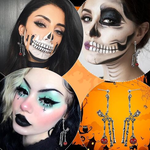 أقراط جمجمة سوداء للسيدات، أقراط هيكل عظمي كأقراط الهالوين للفتيات، أقراط قوطية للهدايا المخيفة لها في يوم بو السعيد، مجوهرات جمجمة لأقراط الهالوين المتدلية من SmileBelle in Kuwait