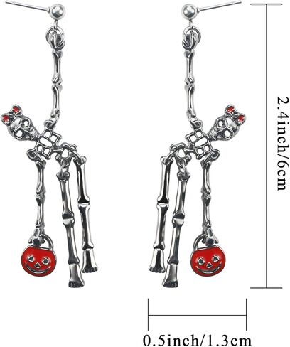 أقراط جمجمة سوداء للسيدات، أقراط هيكل عظمي كأقراط الهالوين للفتيات، أقراط قوطية للهدايا المخيفة لها في يوم بو السعيد، مجوهرات جمجمة لأقراط الهالوين المتدلية من SmileBelle in Kuwait