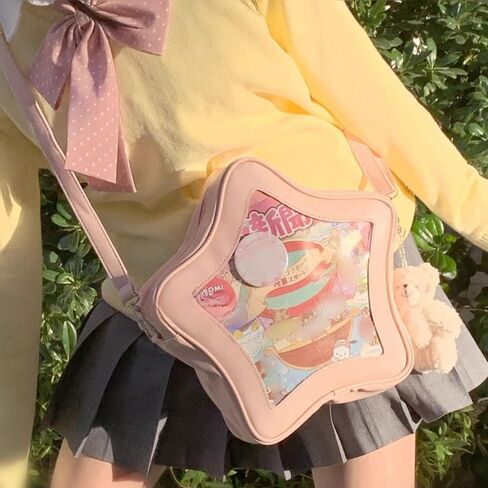 Star Shape Ita Bag Pins Display Crossbody Bag PU Leather Backpack Y2k Aesthetic Cute Handbag in Saudi Arabia