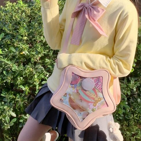 Star Shape Ita Bag Pins Display Crossbody Bag PU Leather Backpack Y2k Aesthetic Cute Handbag in Saudi Arabia