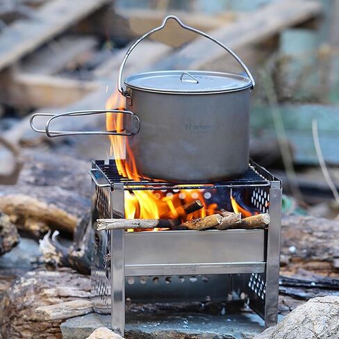 موقد حرق الأخشاب المحمول للتخييم، موقد صغير من الفولاذ المقاوم للصدأ لحقيبة الظهر للطبخ في الهواء الطلق والشواء والتخييم والتنزه والنزهة in Kuwait
