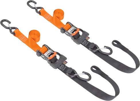 PowerTye 1.5in x 6.5ft Ergonomic Locking Ratchet Soft-Tye Straps with Heavy-Duty Latch Hooks - Made in USA - 1,000 lb. Working Load Limit / 3,000 lb. Breaking Strength - Red/Black (Pair) in Kuwait