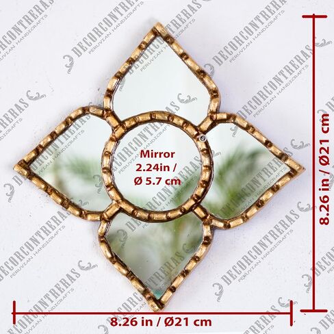 Handmade Diamond mirror on the wall home room decor - Peruvian Painted glass mirror wall art decor - Decorative mirror wall living room (Gold) in Kuwait