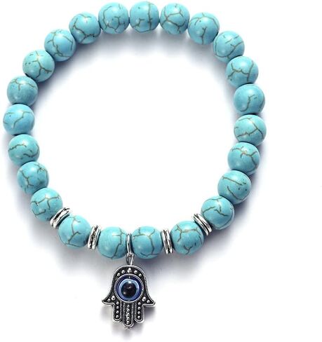 Evil Eye Bracelets Bracelet for Women, Turquoise Bracelet Jewelry Handmade Bracelets 8mm Healing Crystal Beads Protection Bracelet Bring Good Luck Adjustable Stretch, Best Gifts for Men Women in Saudi Arabia