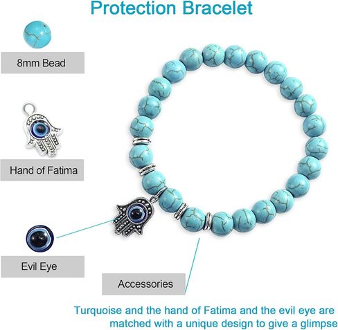 Evil Eye Bracelets Bracelet for Women, Turquoise Bracelet Jewelry Handmade Bracelets 8mm Healing Crystal Beads Protection Bracelet Bring Good Luck Adjustable Stretch, Best Gifts for Men Women in Saudi Arabia