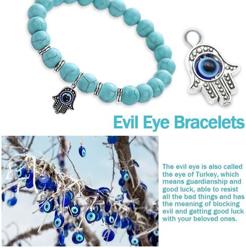 Evil Eye Bracelets Bracelet for Women, Turquoise Bracelet Jewelry Handmade Bracelets 8mm Healing Crystal Beads Protection Bracelet Bring Good Luck Adjustable Stretch, Best Gifts for Men Women in Saudi Arabia