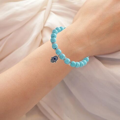 Evil Eye Bracelets Bracelet for Women, Turquoise Bracelet Jewelry Handmade Bracelets 8mm Healing Crystal Beads Protection Bracelet Bring Good Luck Adjustable Stretch, Best Gifts for Men Women in Saudi Arabia