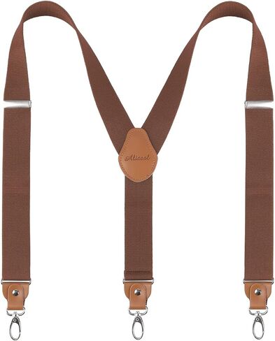 Alizeal Mens 1 Inch 3 Swivel Hooks Suspender with Leather Joint and Elastic Band in Saudi Arabia