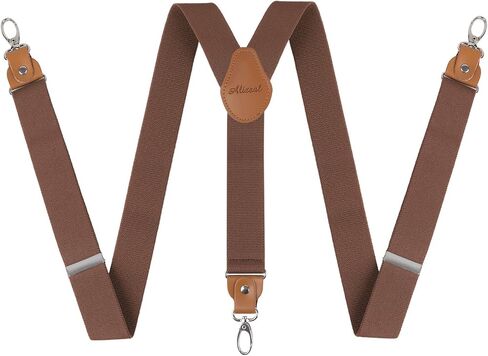 Alizeal Mens 1 Inch 3 Swivel Hooks Suspender with Leather Joint and Elastic Band in Saudi Arabia
