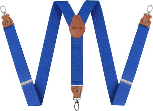 Alizeal Mens 1 Inch 3 Swivel Hooks Suspender with Leather Joint and Elastic Band in Saudi Arabia