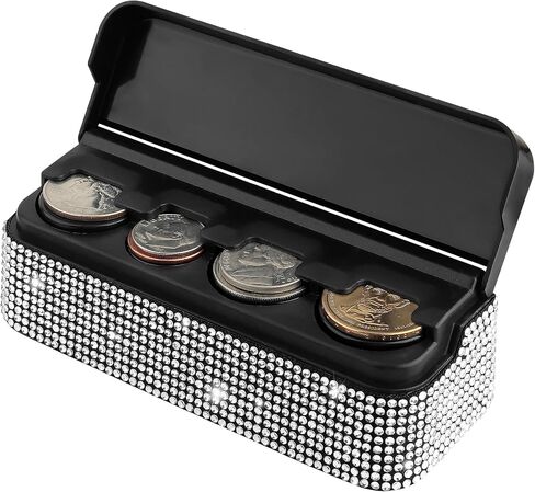 Bling Coin Holder for Car,4 Compartment Car Organizers and Storage with Rhinestones Compatible with Quarter/Nickel/Pennies/Dimes,Universal Coin Organizer for Car Truck SUV (Black) in Saudi Arabia