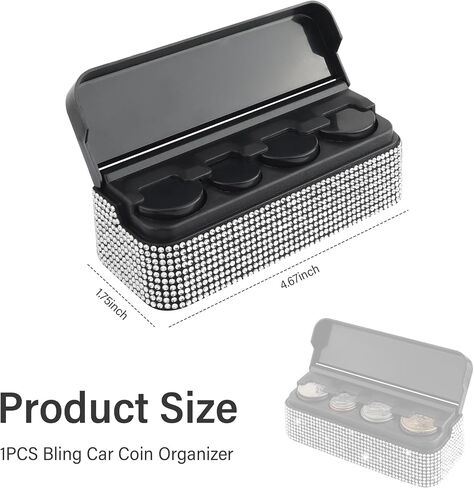 Bling Coin Holder for Car,4 Compartment Car Organizers and Storage with Rhinestones Compatible with Quarter/Nickel/Pennies/Dimes,Universal Coin Organizer for Car Truck SUV (Black) in Saudi Arabia