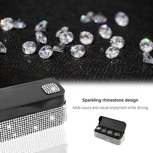 Bling Coin Holder for Car,4 Compartment Car Organizers and Storage with Rhinestones Compatible with Quarter/Nickel/Pennies/Dimes,Universal Coin Organizer for Car Truck SUV (Black) in Saudi Arabia