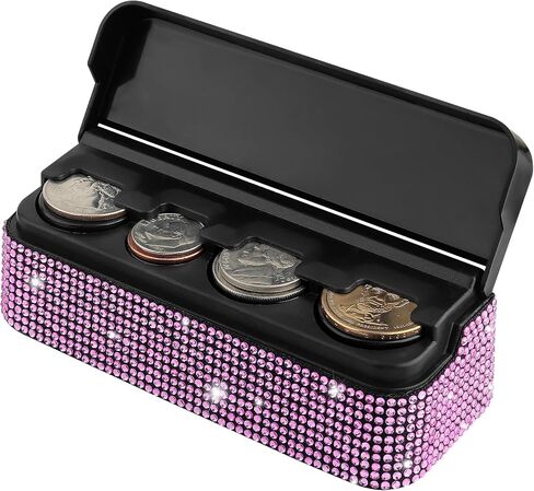 Bling Coin Holder for Car,4 Compartment Car Organizers and Storage with Rhinestones Compatible with Quarter/Nickel/Pennies/Dimes,Universal Coin Organizer for Car Truck SUV (Black) in Saudi Arabia