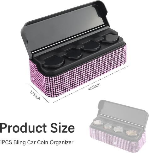 Bling Coin Holder for Car,4 Compartment Car Organizers and Storage with Rhinestones Compatible with Quarter/Nickel/Pennies/Dimes,Universal Coin Organizer for Car Truck SUV (Black) in Saudi Arabia
