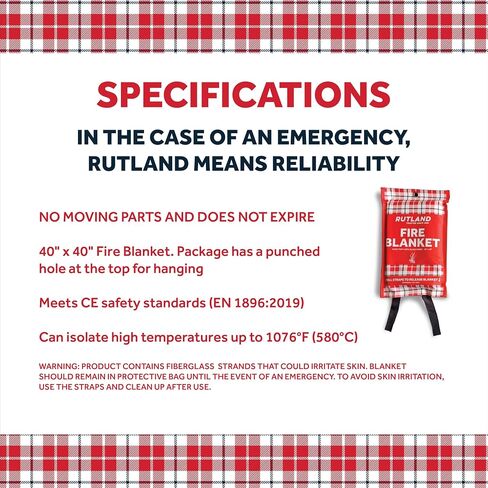 Rutland Fire Blanket for Home and Kitchen Emergency - 1 Pack, 40" x 40" - Fiberglass Fire Suppression Blanket Safety for Grilling, Camping and Boats (1) in Saudi Arabia